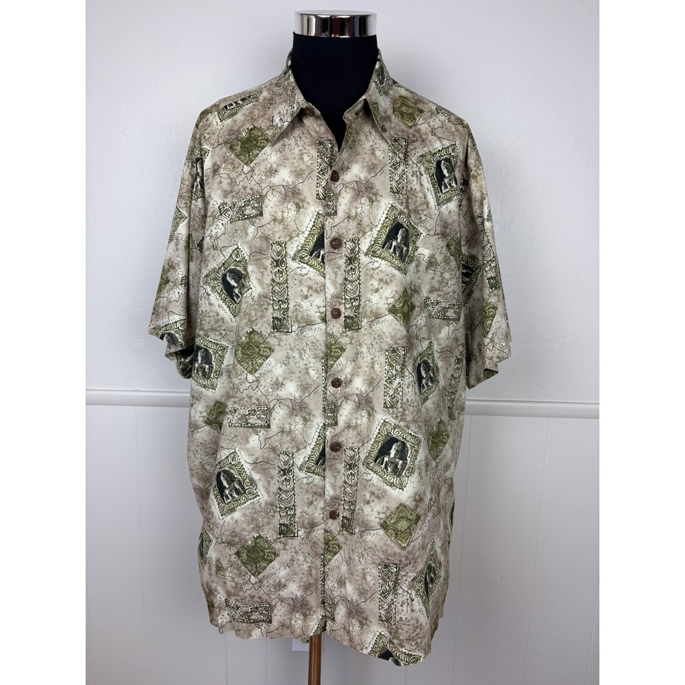 Hilo Hattie Vintage Men's Hawaiian Shirt India Map Print Size 3XL Short Sleeve